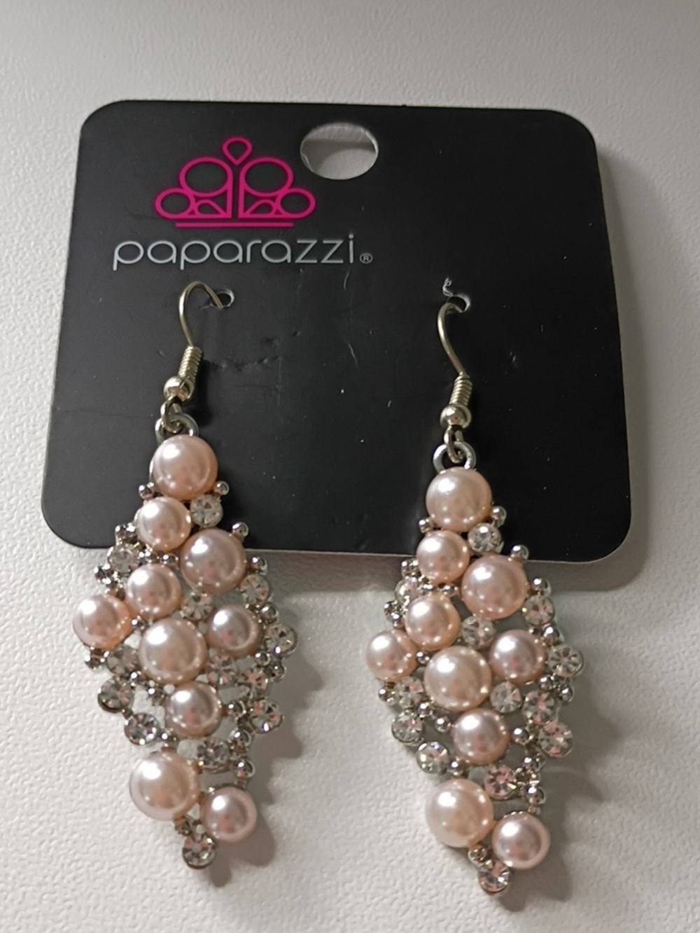 paparazzi Blush Pearl and Crystal Cascade Earrings